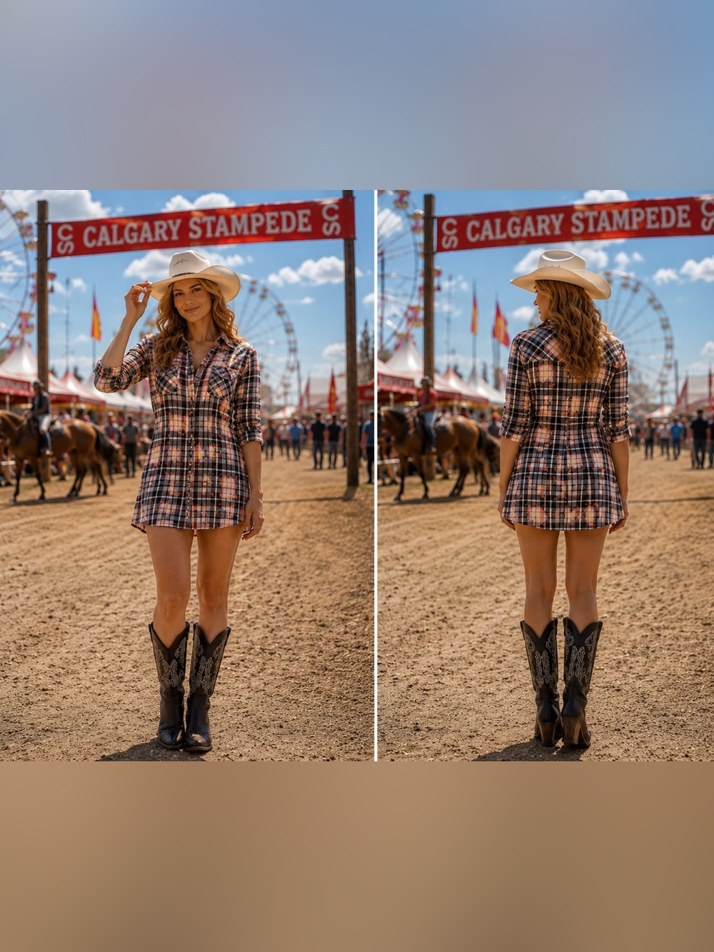 Stampede - Plaid Button-Front Shirt Dress in Black & Pink